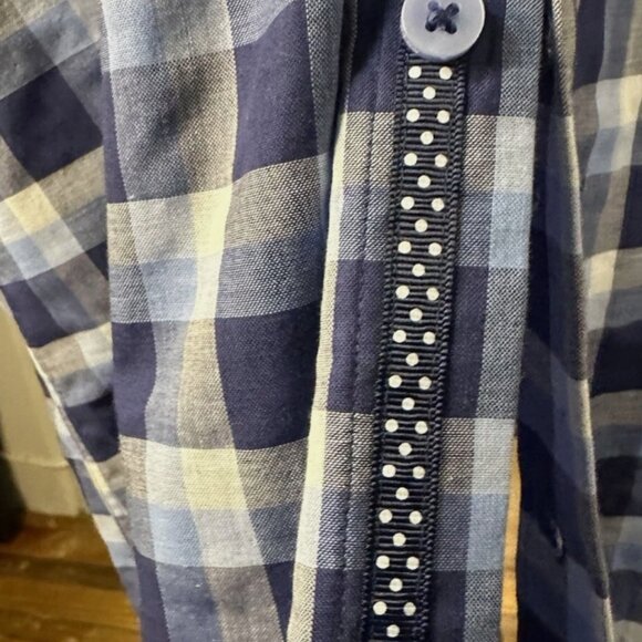 Serica Classics Blue and White Plaid Short Sleeve Button Soft Men’s Medium - Picture 6 of 10